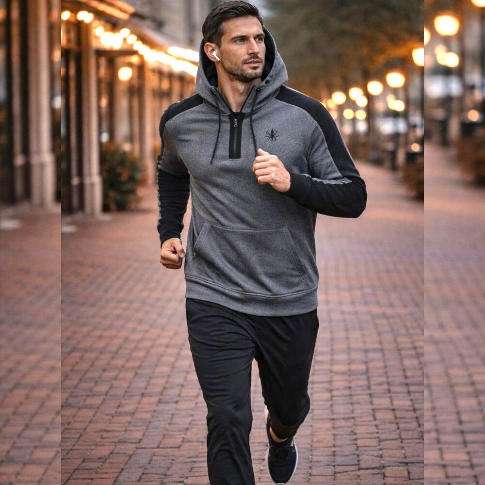 Spyder Active ProWeb Grey Black Half Zip Hoodie Sweatshirt Mens Small Athleisure